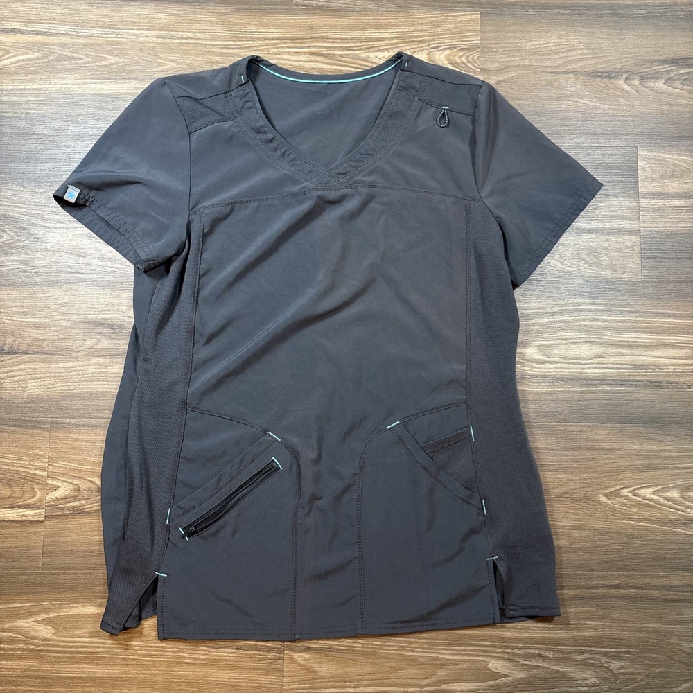 Scrubstar Women's Active V-Neck Solid LARGE Black Scrub Top